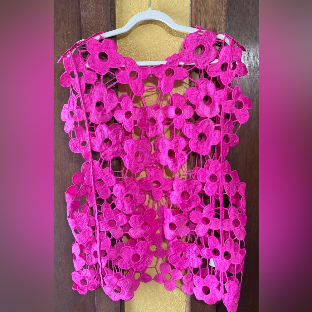 Blakeley Bright Pink Floral Crochet Top